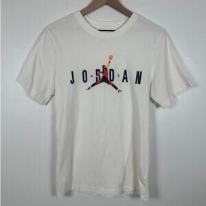 Nike Mens Air Jordan Wordmark Jumpman Basketball Crewneck White T-Shirt Small
